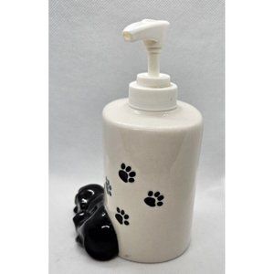 Big Sky Canine White Soap Dispenser with Paw Print Design Black Dog Labrador Pup